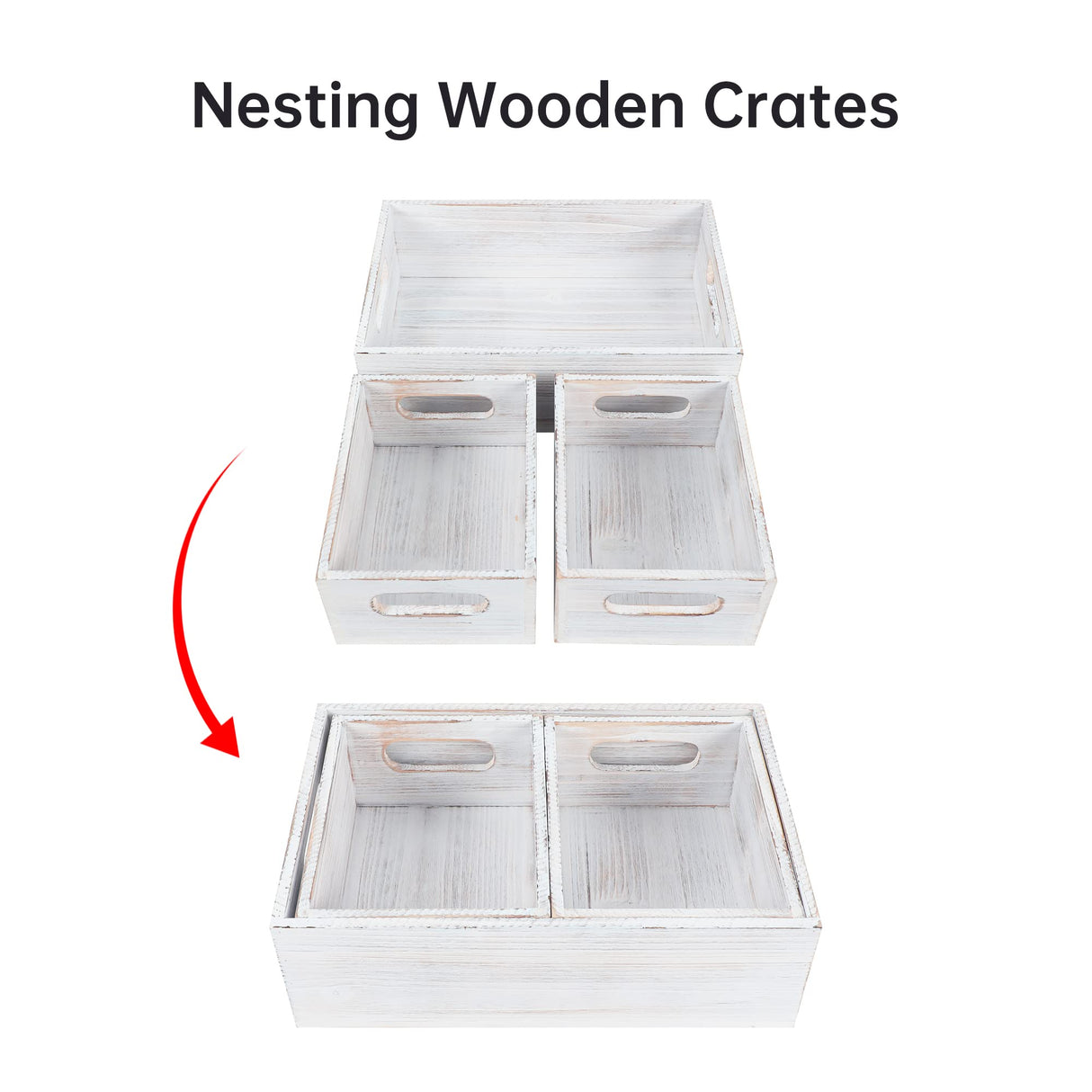 PHOENANCEE Wooden Crate For Storage,Wood Decorative Display Crate Box Set of 3,Rustic Nesting Boxes with Handles,Farmhouse Container Basket Bin Home Decor with Natural Wood Aroma L+M+S PHOENANCEE