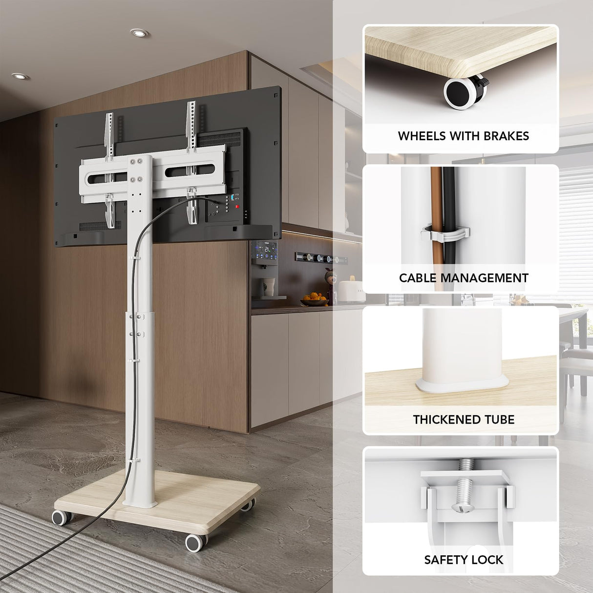Mobile TV Stand for 27 to 65 Inch TVs, Portable Rolling TV Cart on Wheels, Tall Universal Floor Stands with Swivel Mount, Height Adjustable Sleeking Standing Mount Fit Corner, Bedroom, Outdoor AX WABER