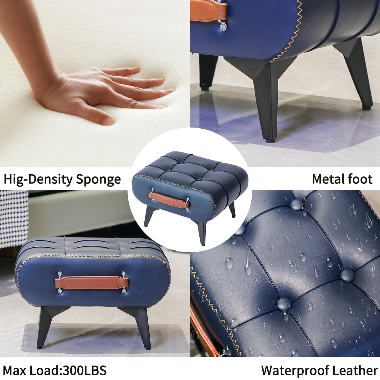 Purgreen Small Footstool Ottoman - Stylish and Functional Faux Leather Footrest for Extra Seating in Living Room, Entryway, or Office Purgreen