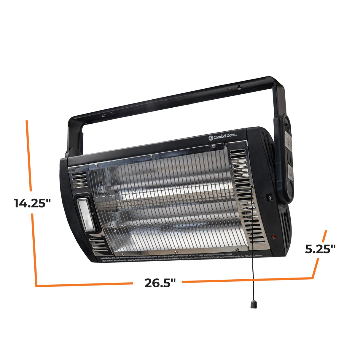 Comfort Zone Ceiling Mounted Space Heater, 90 Degree Adjustable Tilt, Dual Quartz, Radiant, Electric, Safety Grille, Overheat Protection, Hardware Included, Ideal for Workshop, Garage, 1,500W, CZQTV5M Comfort Zone