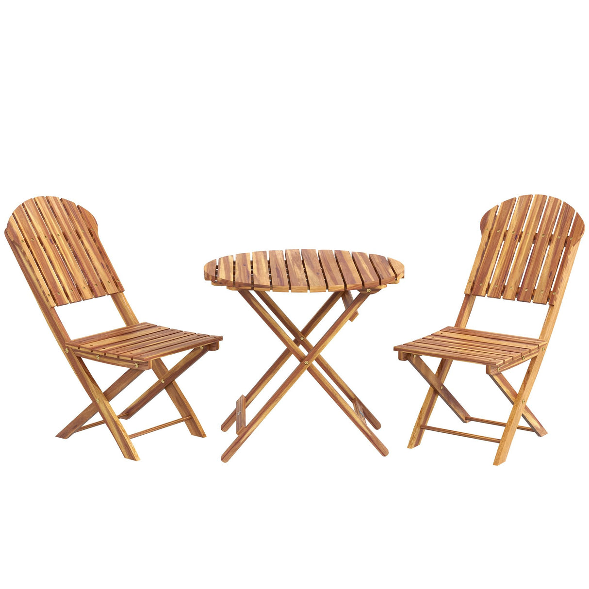Outsunny 3-Piece Acacia Wood Bistro Set, Foldable Bistro Table and Chairs, Outdoor Bistro Set for Garden, Backyard, Balcony, Deck, Porch, Natural Wood Finish Outsunny