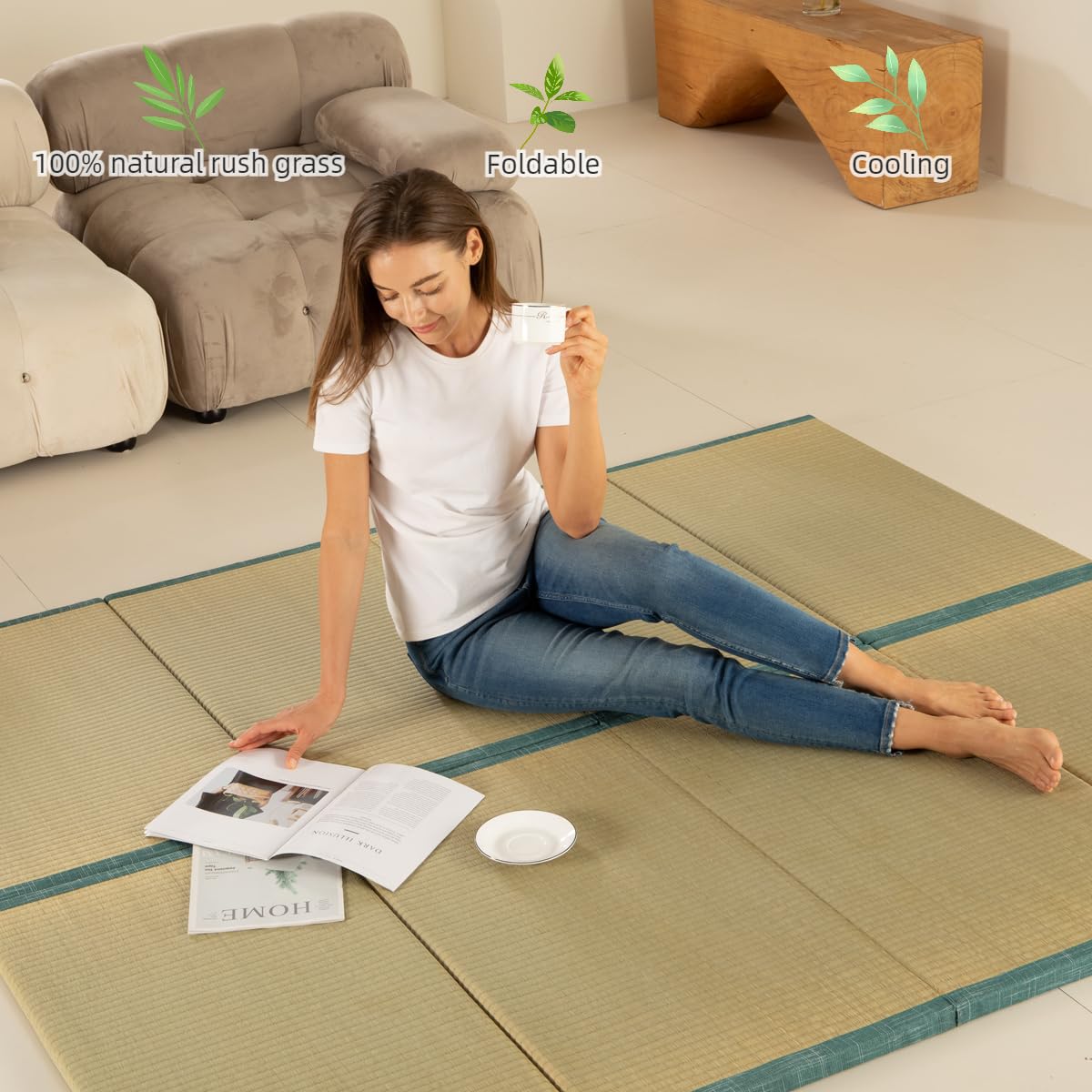 MustMat Tatami Futon Mattress Foldable Tatami Mat Twin Japanese Floor Mattress Rush Grass Floor Bed 35.4"x78.7"x1.2"(1 Piece) MustMat