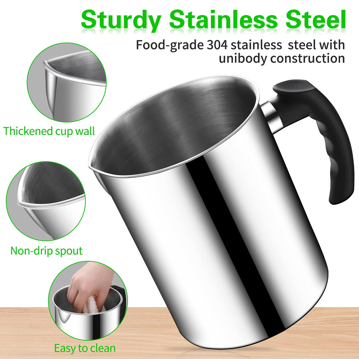 ABK Candle Making Pouring Pot, 1800ml/60oz Double Boiler Wax Melting Pot, 304 Stainless Steel Candle Making Pitcher with Heat-Resistant Handle and Dripless Pouring Spout Design,1Pc Spoon ABK