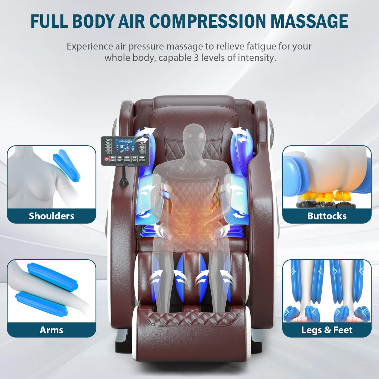 AVSAMOQ Massage Chair Full Body, Zero Gravity Massage Chair Recliner with Air Pressure, 8 Fixed Massage Rollers, Heating, Foot Roller, Bluetooth Speaker, for Home Office Men Women (Brown) AVSAMOQ