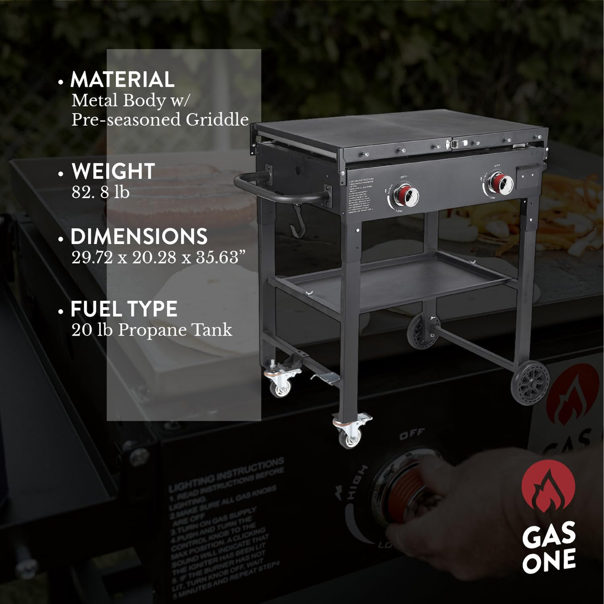 GasOne Foldable Propane Burner Grill – 28-Inch Flat Top Grill Griddle Cooking Station – 2 Burner Propane Grill with Pre-Seasoned Griddle – Professional Burners for Outdoor Cooking with Side Shelves Gas One