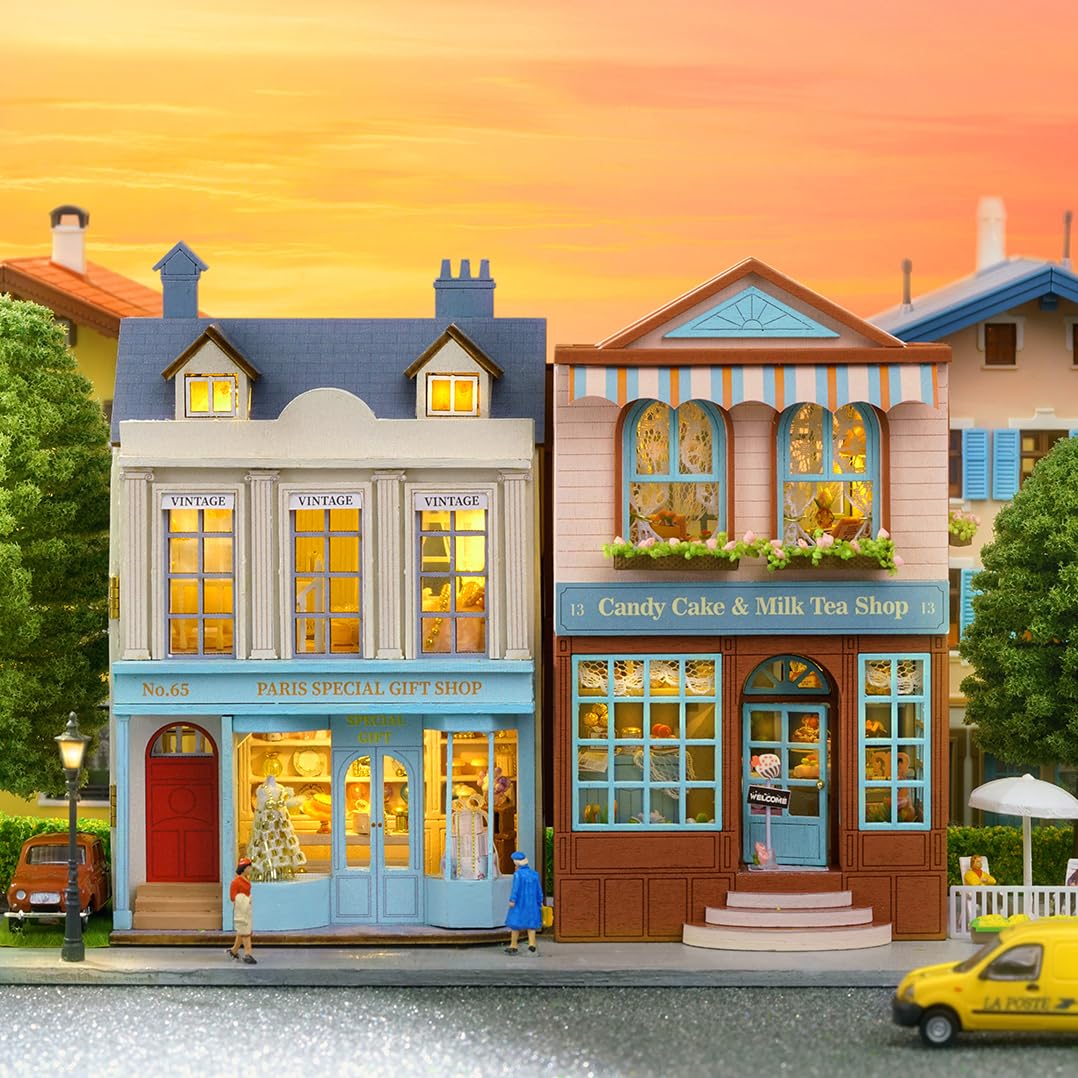 DIY Miniature House Kit, CUTEROOM Wooden Dollhouse Kit Mini House Making Kit with Furnitures, DIY Dollhouse Kit Birthday Gift for Women and Girls (Gift Shop) CUTEROOM