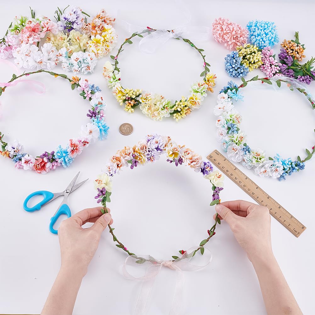 ACRNIGHEET Make Your Own Flower Crown Crafting Kit, Plum Blossom Series Flower Crown Kit, Can Make 16 Sets Wreath Headband and Bracelet Craft Kit, DIY Floral Crown Creative Gifts for Princess ACRNIGHEET