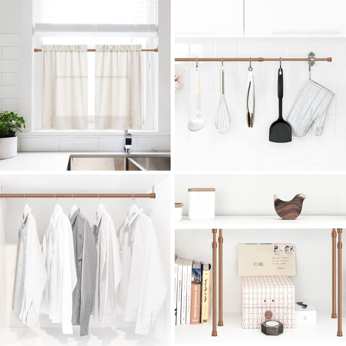 AIZESI Spring Tension Curtain Rods Short Tension Rod (Wood, 16" to 28"-2Pcs, Optimum Scope of Application 16 to 24 inch, Can't Hang Heavy Curtains) AIZESI