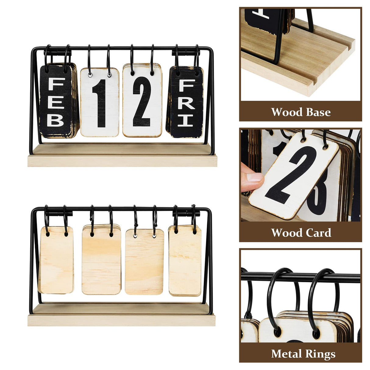 Wooden Desk Calendar, Perpetual Flip Calendar with Large Display, Daily Desktop Calendar Rustic Farmhouse Desk Accessories for Home Office Decor EruiYin