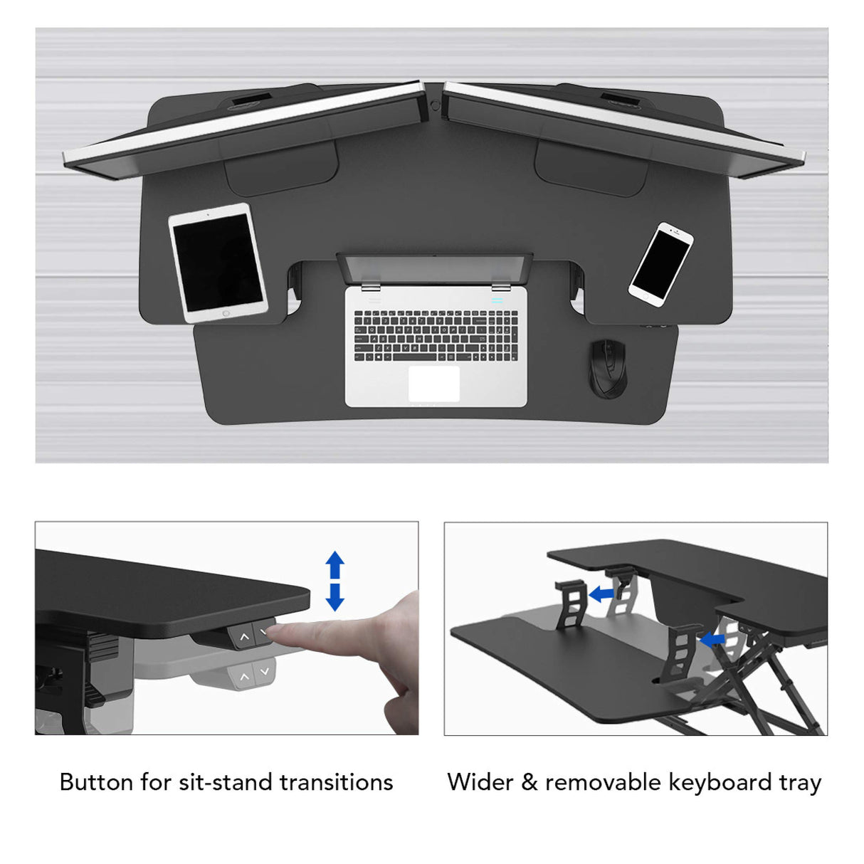 FLEXISPOT Electric Standing Desk Converter 42" Height Adjustable Desk 55 LBS Weight Capacity Motorized Stand up Desk Riser with Quick Release Keyboard Tray for Office Home FLEXISPOT