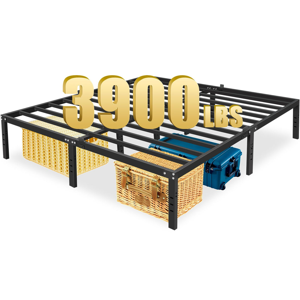 DOFIMATE 16-Inch High King Size Metal Bed Frame with Storage and Headboard, 3900LBS Capacity, No Box Spring Needed DOFIMATE