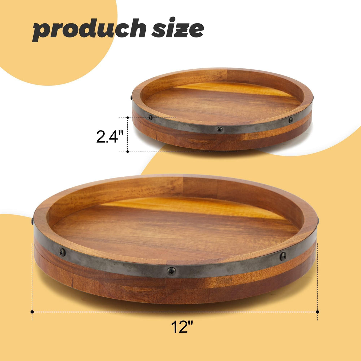 12 Inch Acacia Wood Lazy Susan Turntable for Table, Kitchen Turntable Organizer, 360 Degree Decorative Turntable for Countertop Cabinet or Centerpieces GOVOKOI