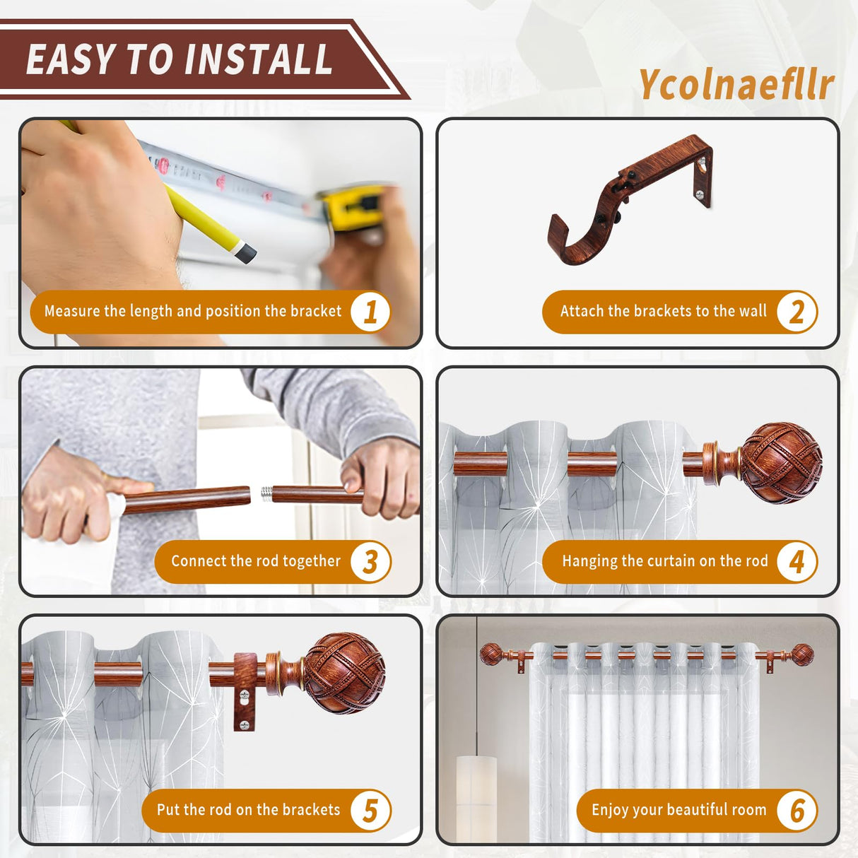 Single Curtain Rod for Windows 28 to 48 Inches(2.3-4ft): 1 inch Diameter Adjustable Curtain Rod, Heavy Duty Curtain Rod with Netted Texture Finials, Size:18-45(Redwood) Ycolnaefllr