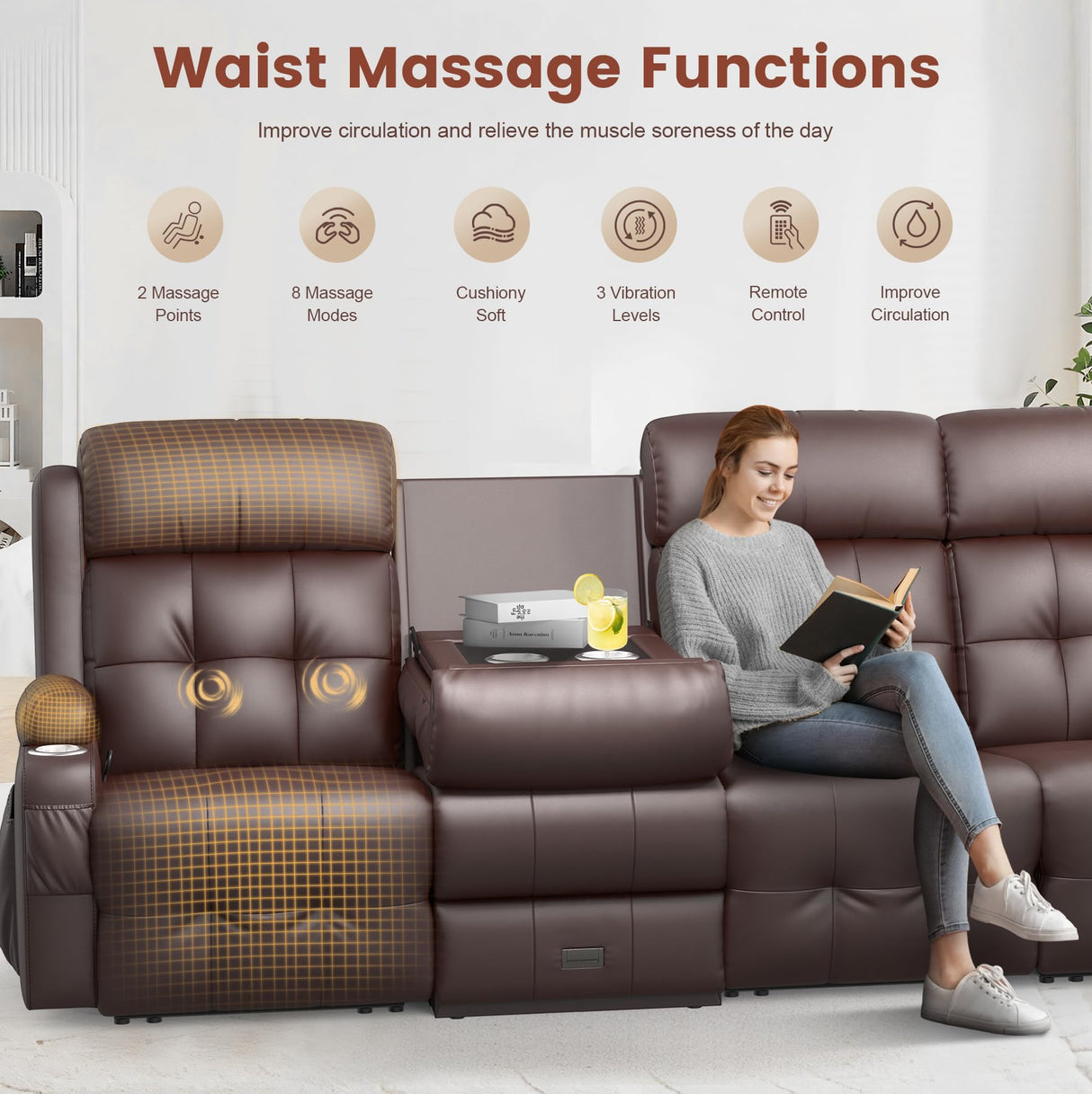 Reclining Sectional Couches for Living Room, L Shaped Large Sectional Reliner Sofa, Faux Leather Couch, Home Theater Seating with Console, Recliner Couch & Sofa Aotolo