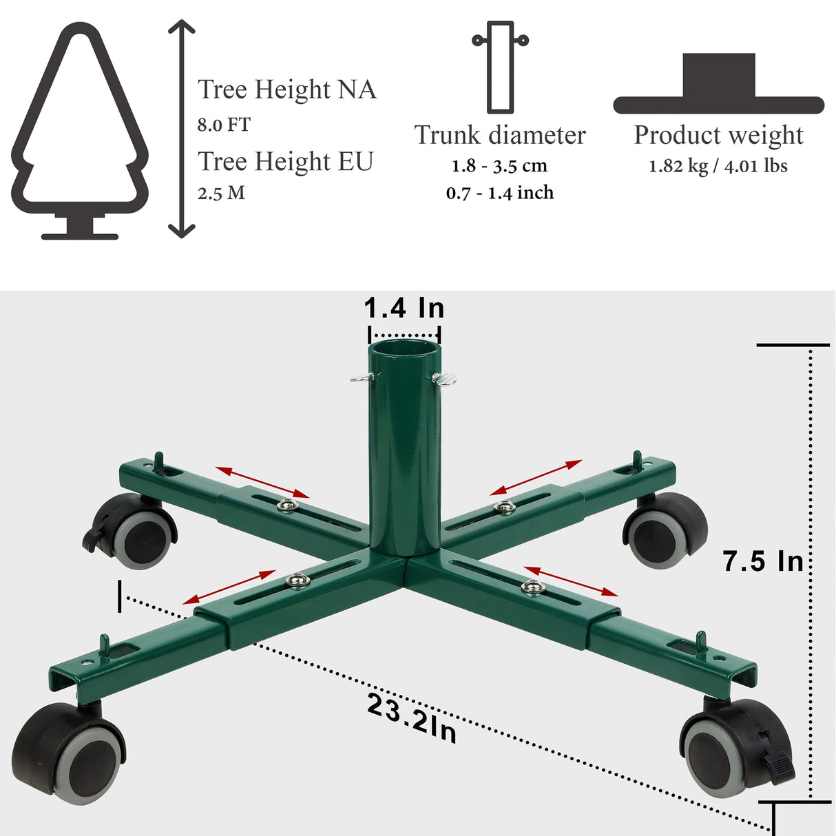 Blissun Christmas Tree Stand Base with Wheels, Movable Christmas Fake Tree Holder, Fits up to 7.5 FT Artificial Trees, Plant Caddy with Wheels, Plant Taxi, Plant Dolly Cart After Christmas (Green) Blissun