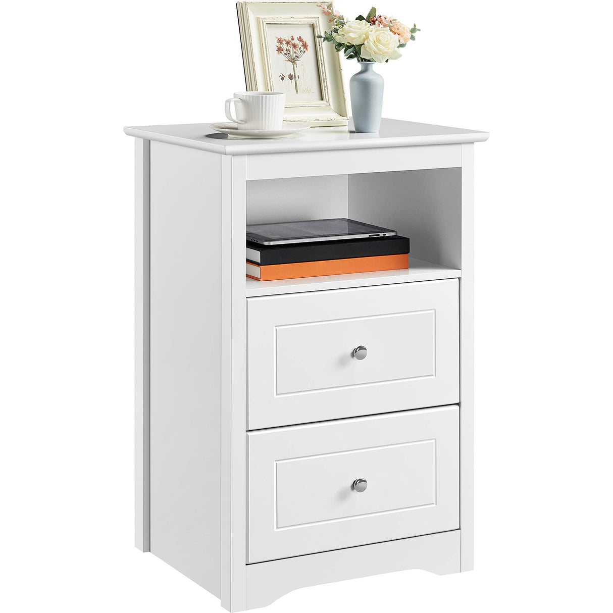 Yaheetech Nightstand with 2 Drawer and 1 Open Shelf, 29" Tall Bedside Table Wooden Flie Cabinet Telephone Table Bed Side Table with Storage for Bedroom White Yaheetech