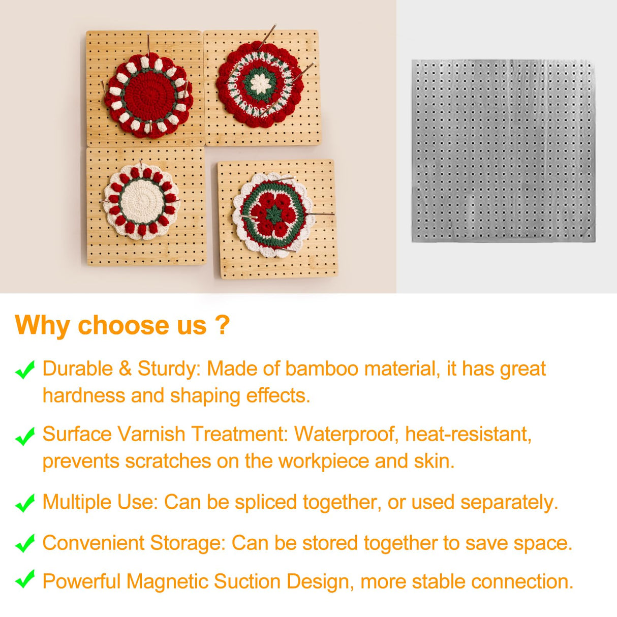 16 x 16 Inches Crochet Blocking Board 4 in 1 - Magnetic Splicing Large Size Granny Square Blocking Board Mats for Knitting & Crochet Projects with 15 Stainless Steel Pegs, Gifts for Mom, Grandmothers Adnkwolivt