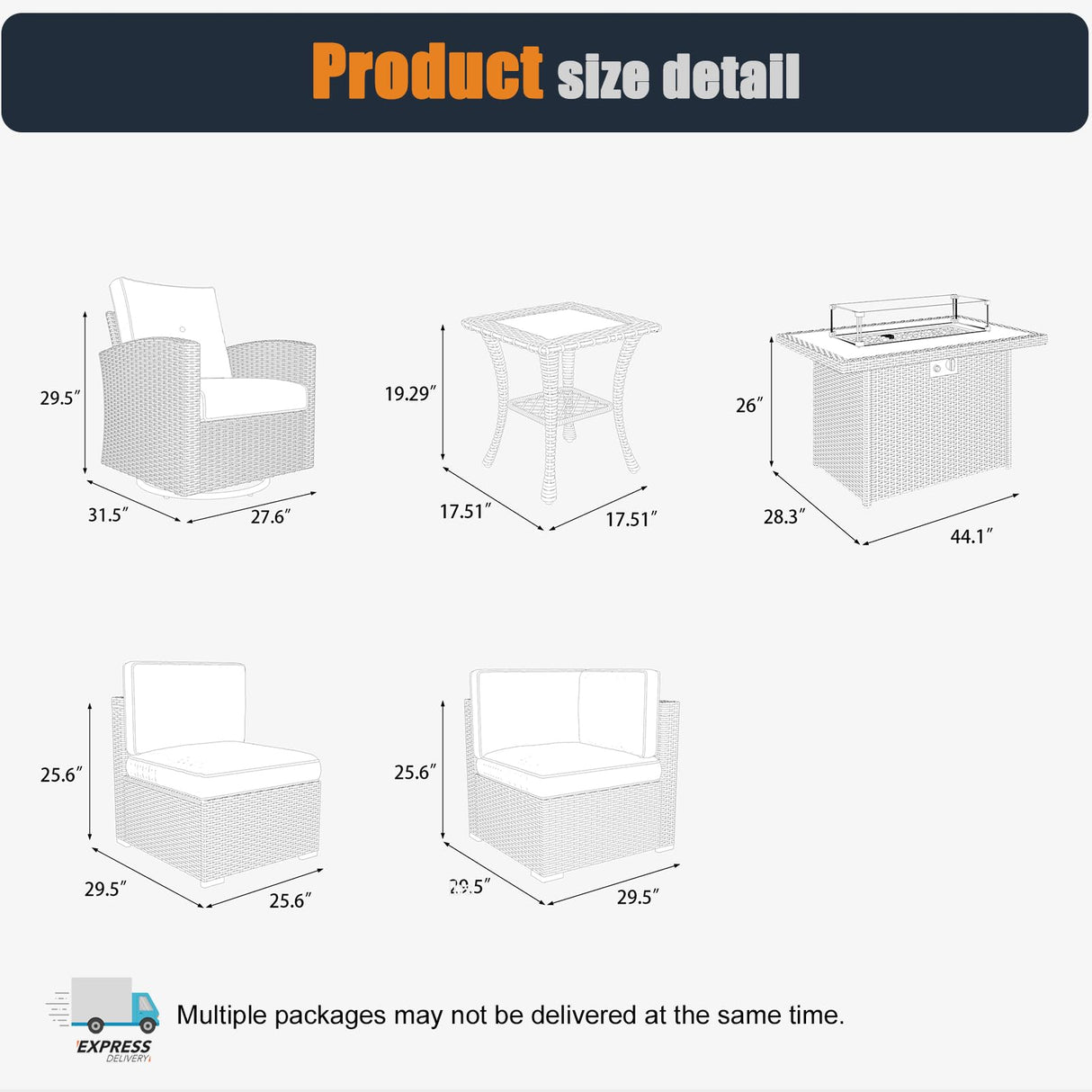 KHOLH Patio Furniture Set with Fire Pit Table, 13 Pieces Outdoor All-Weather Wicker Conversation Sectional Chair Sofa Set with 4 Swivel Chairs KHOLH