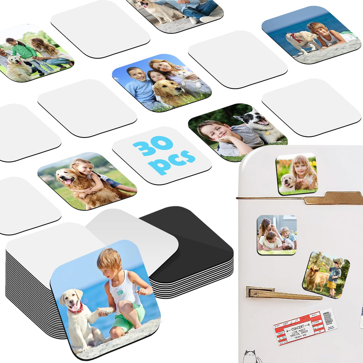 Qualsen Sublimation Blanks Fridge Magnet for Home Kitchen Refrigerator Magnets Sublimation Magnets Fridge Magnets DIY Decorative Magnets, with 30 Pcs Sublimation Printing Square Blank (1.97x1.97 inch) Qualsen