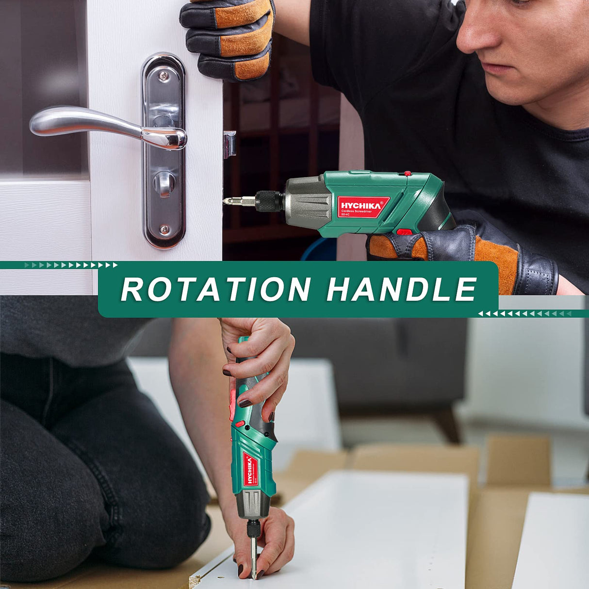 Cordless Screwdriver, HYCHIKA 4V 2.0Ah Electric Screwdriver Rechargeable Screw Gun & Bit Set, Front LED and Rear Flashlight, Ratchet Wrench, DC Charging with USB Cable, 36pcs Accessories HYCHIKA BETTER TOOLS FOR BETTER LIFE