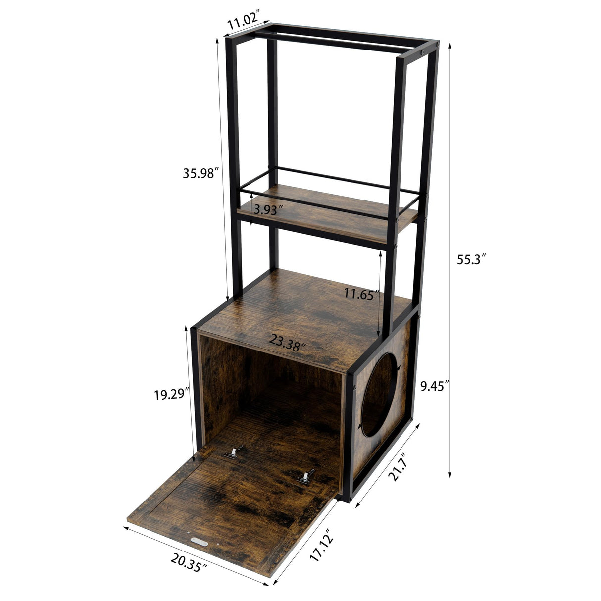 VFJ Cat Litter Box Enclosure Furniture,Hidden Litter Box Furniture for Living Room,with Storage Shelves and 2 Hanging Clothes Rack,Wooden Cat Washroom Furniture,Cat House,Fit Most of Litter Box(D) VFJ