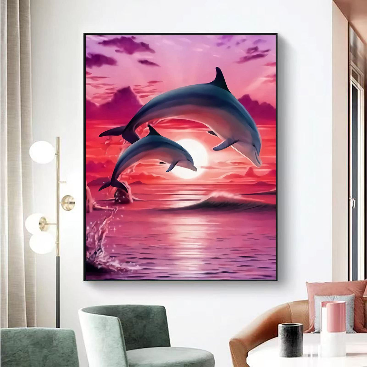 UKboken Diamond Painting Kits for Adults Full Drill Dolphin Diamond Art Dolphin Paint by Number Kits Rhinestone Embroidery Crafts for Home Wall Decor, 12x16 Inch UKboken