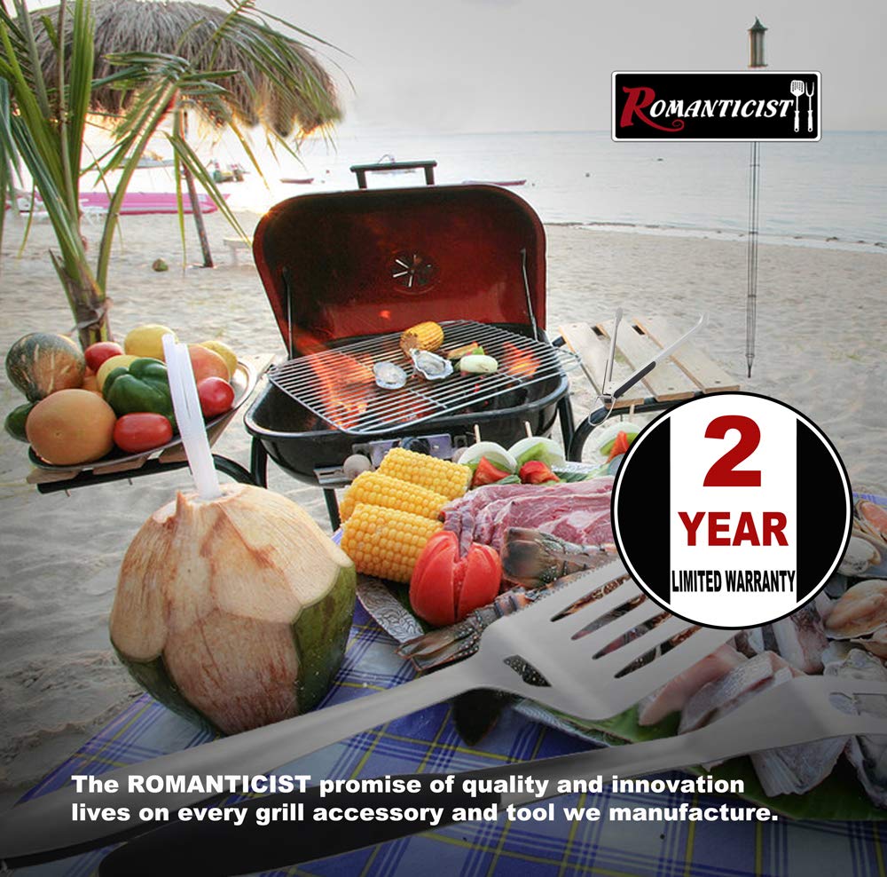 ROMANTICIST 4pc Heavy Duty Grill Accessories for Top Chef - Professional Grill Tools Set & Basic BBQ Tools for Backyard Restaurant Outdoor Kitchen - Deluxe Grill Gift for Dad on Father’s Day Birthday ROMANTICIST