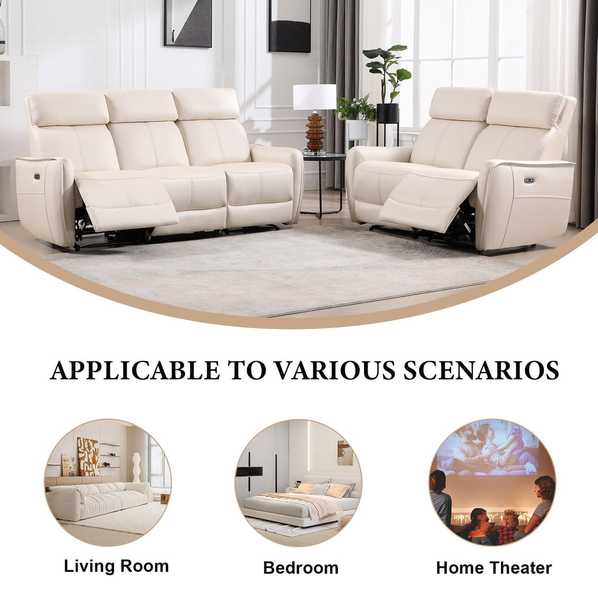 ANJ Power Reclining Loveseat, 2 Seater PU Leather Recliner Sofa with USB & Type-C Ports, Small Space Modern Couch with Adjustable Backrest and Footrest for Living Room Bedroom ANJ