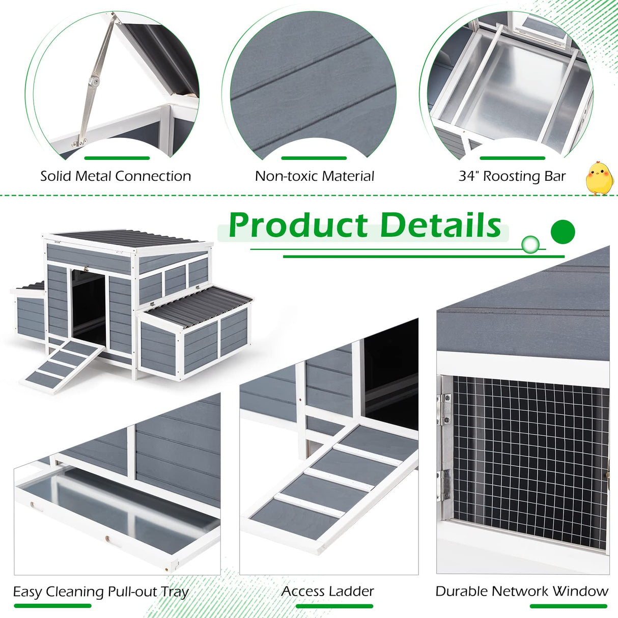 AECOJOY Chicken Coop, 56" Large Wooden Chicken Hutch with 6 Nesting Boxes, Outdoor Hen House Chicken Cage AECOJOY