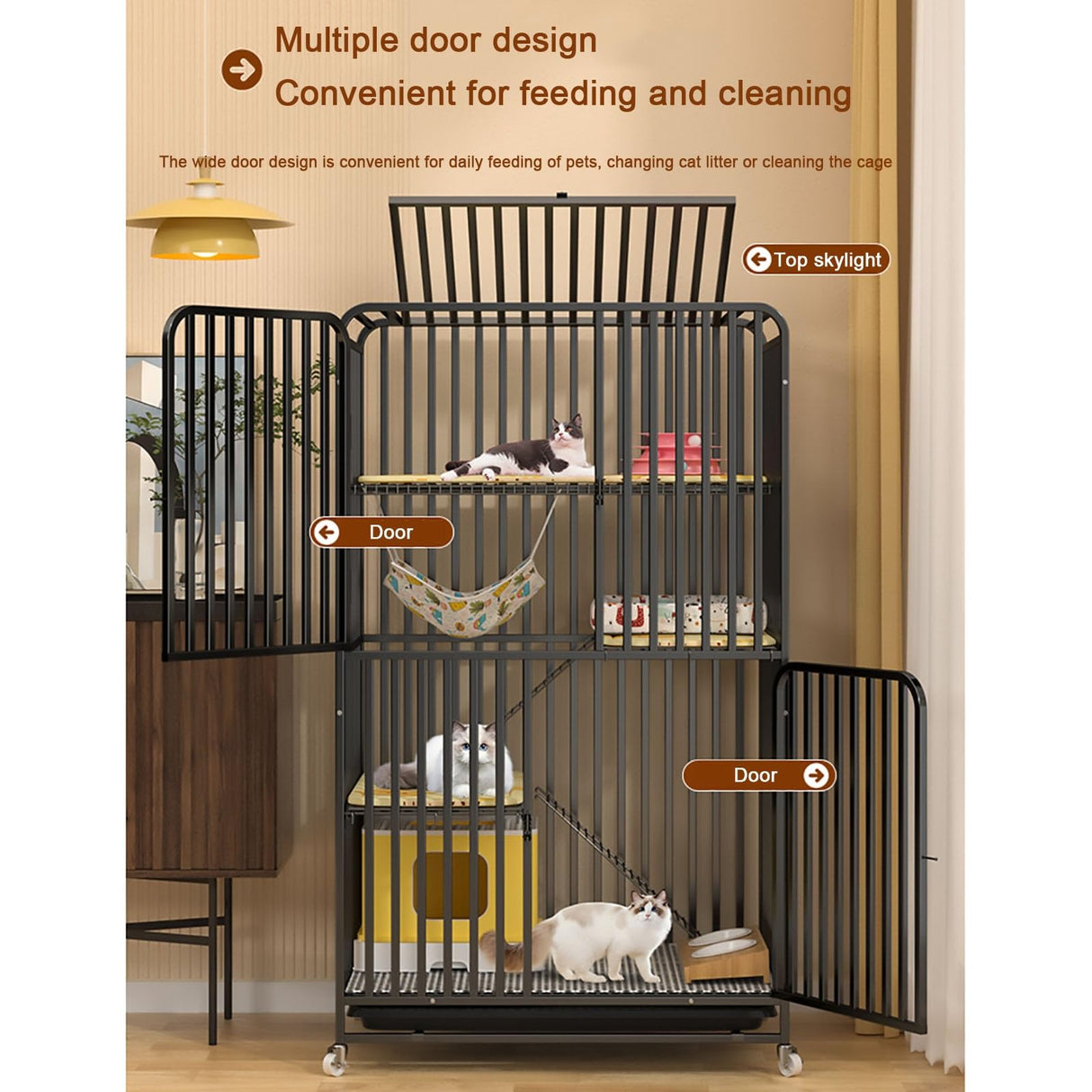 Cat Cage Indoor, Full Square Tube Cat Villa, Small Animal Indoor Detachable Metal Cage, Reinforcement and Widening Platform(White,71x55x127cm) FLQYJJDP