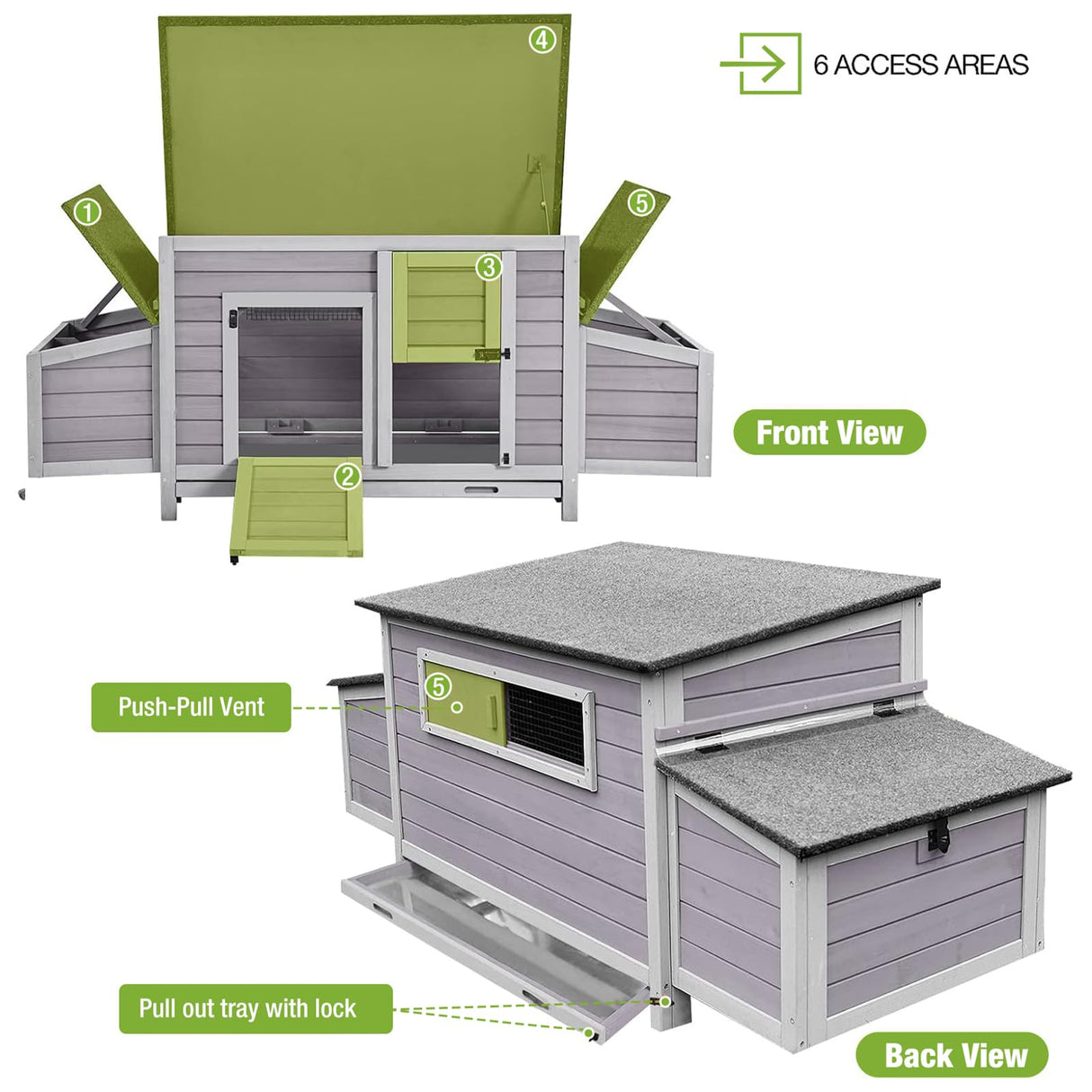 GUTINNEEN Chicken Coop Outdoor Wooden Portable Hen House Expandable Poultry Cage with Nesting Box,Perches,Waterproof Roof GUTINNEEN