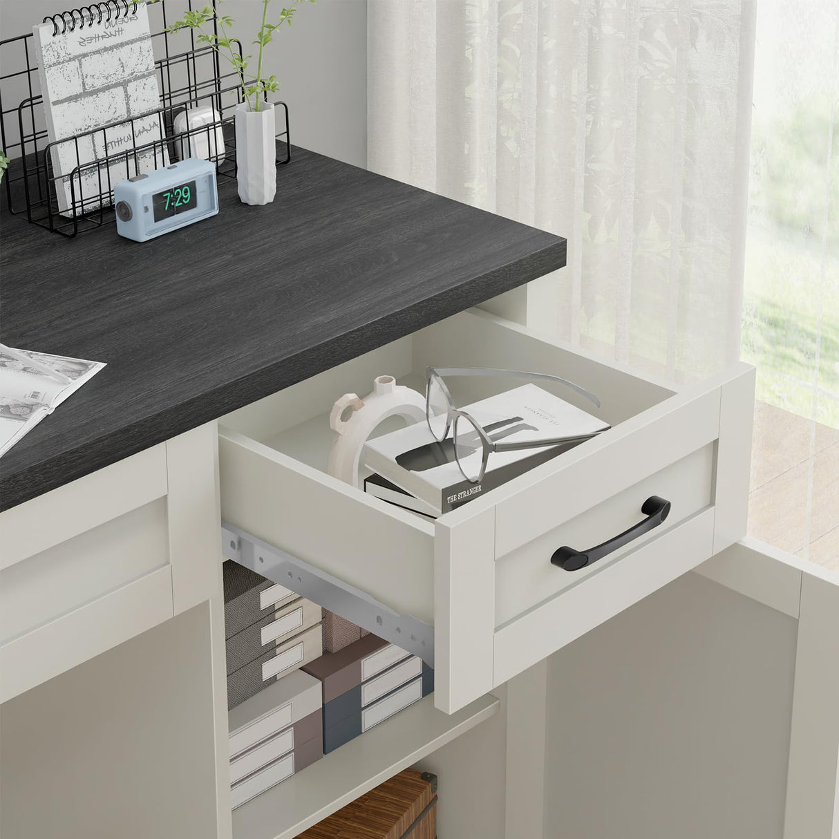 Farmhouse 47" Executive Desk, Computer Desk with Drawers and Storage Cabinet, Workstation Computer Desk for Home Office, Study. Vabches