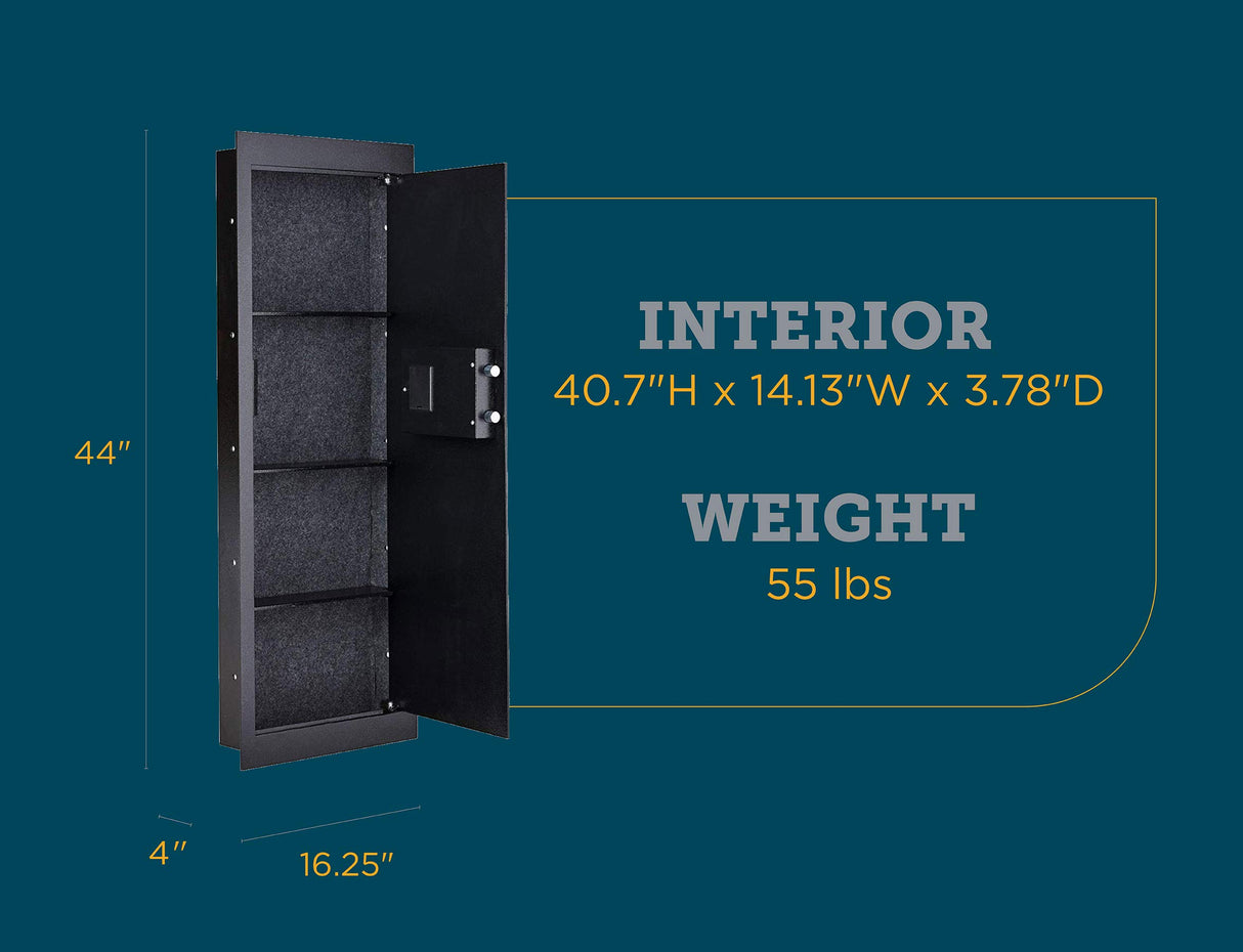SnapSafe in Wall Long Gun Safe - Secure Heavy Duty Flush Security Safe with Digital Keypad - Use as a Gun Cabinet, Rifle Safe, or Home Safe for Valuables - Installs in Minutes, 44 x 16.25 x 4 Inches SnapSafe