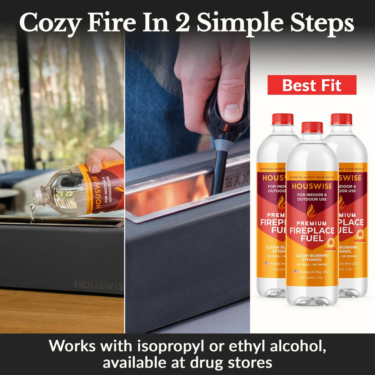 Houswise Tabletop Fire Pit - Concrete Outdoor & Indoor Fire Pit Tabletop, Smores Maker Kit, Table Top Firepit, Small Portable Mini Indoor Fireplace Houswise