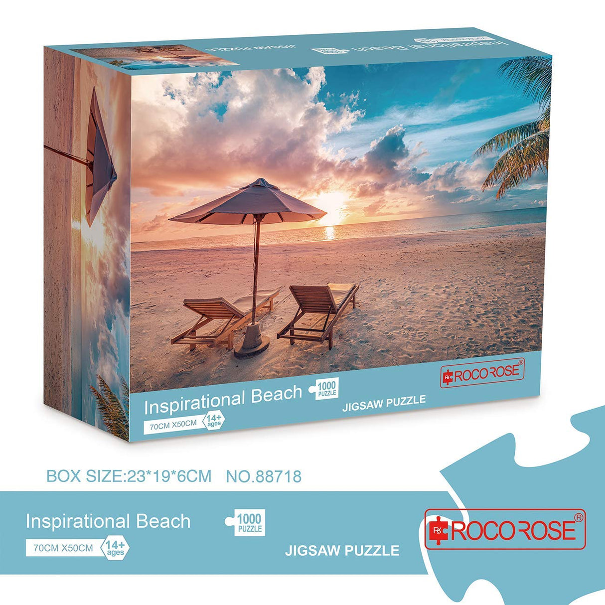 Rocorose 1000 Piece Jigsaw Puzzle, Inspirational Beach Puzzles for Adults and Families, Tropical Ocean Sunrise Sunset Scene Nature Puzzle, HD Quality Challenging Landscape Photo Puzzle Games Rocorose