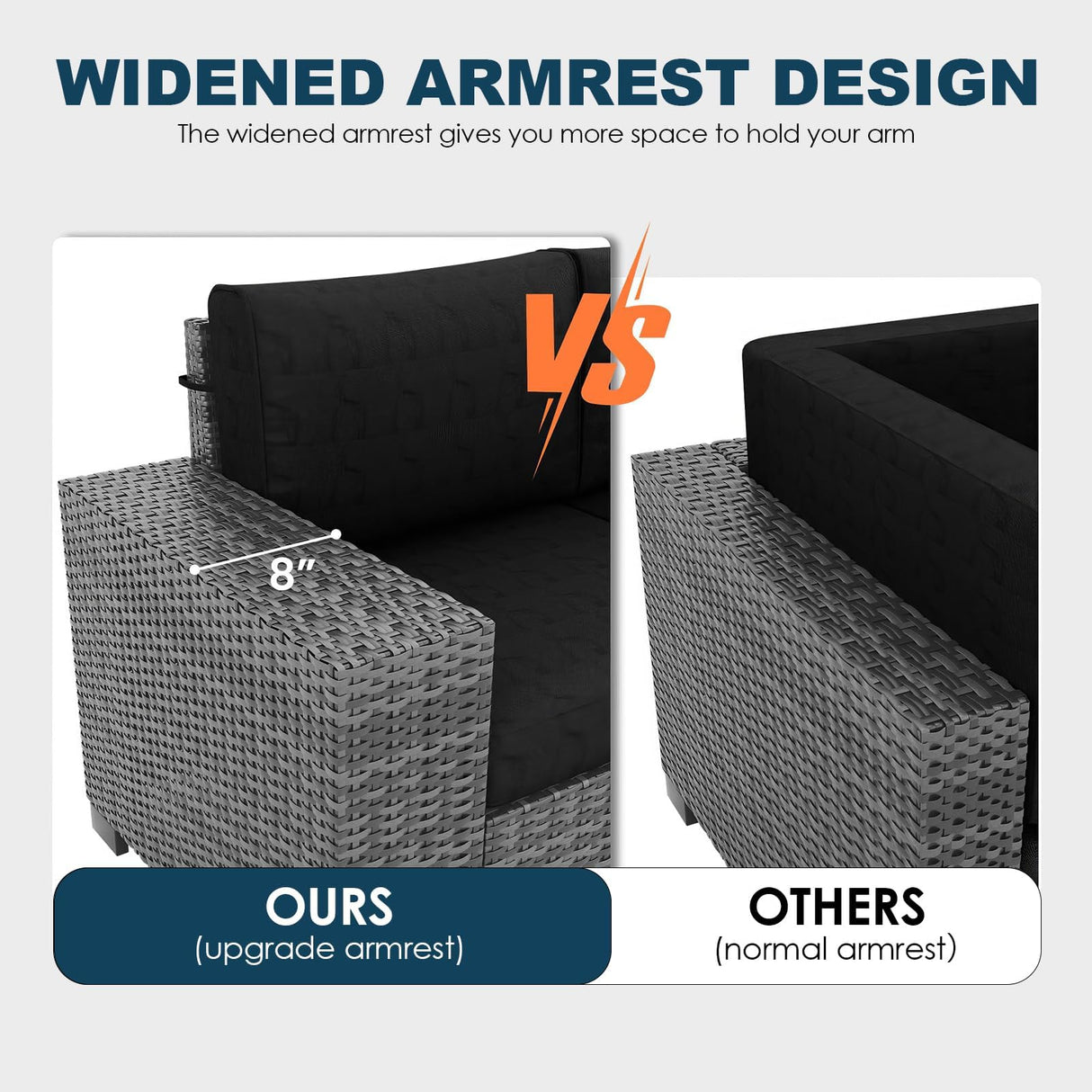 VONZOY 7 Piece Patio Furniture Set with Fire Pit Table, Outdoor Sectional Conversation Sets Wicker Rattan Sectional Sofa with Coffee Table for Patio Garden Backyard, 4'' Thickened Cushion Black VONZOY