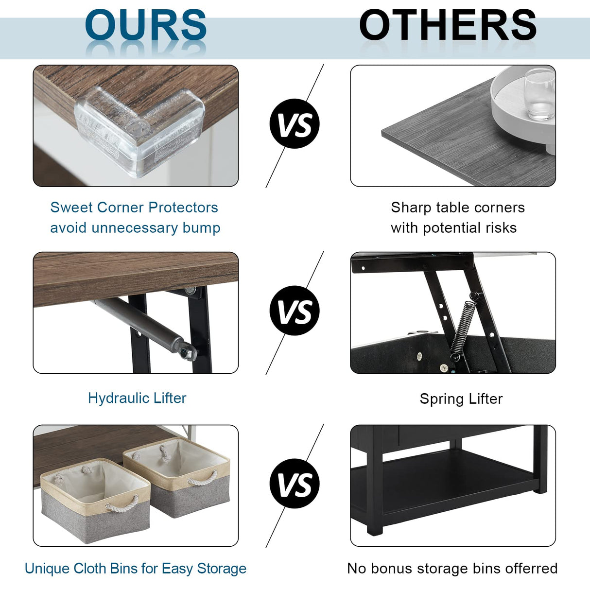 VINGLI 36" Lift Top Coffee Table with Free Cloth Storage Bins, White Walnut Framhouse Coffee Table for Living Room, Small Modern Coffee Table for Small Space in Minimalistic Style, Dark Walnut VINGLI