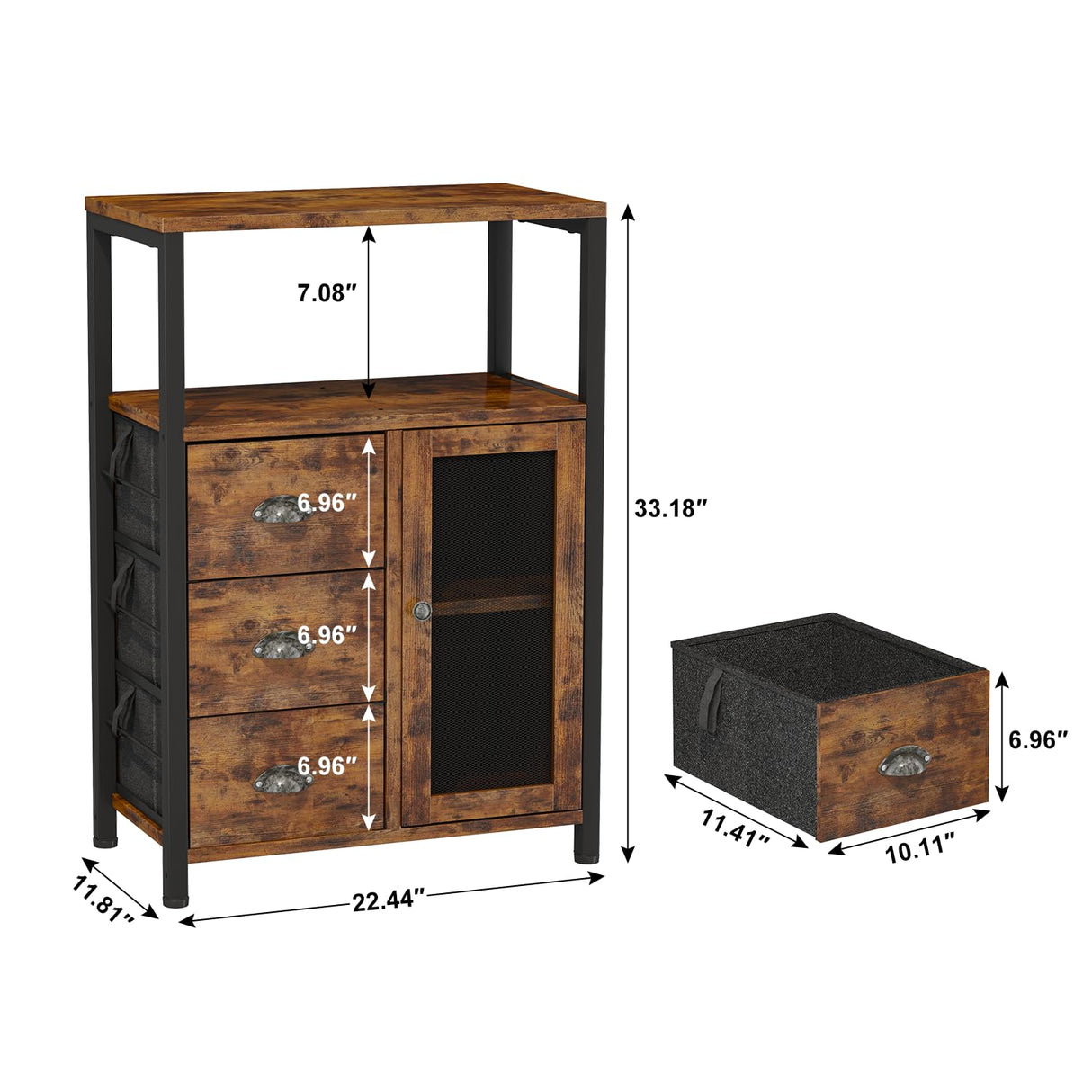 Homeiju Storage Cabinet, Bathroom Storage Cabinet Organizer with 3 Removable Drawers and 1 Door, Industrial Floor Storage Cabinet for Kitchen, Living Room, Bathroom, Home Office Homeiju