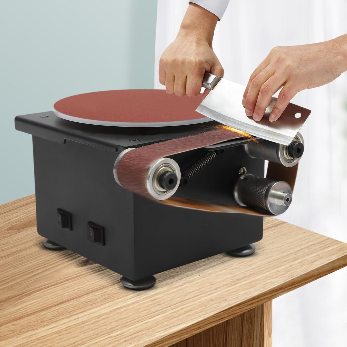 Mini Belt Disc Sander, 6-Inch Sanding Disc and 1.2 x 15-Inch Sanding Belts for Wood Metal Stone Grinding, 8500RPM Small Spindle Sander Machine With 7 MooneHived