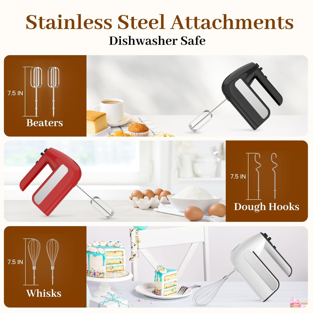 5-Speed Electric Hand Mixer, 800W Handheld Mixer with Turbo for Baking & Cooking, Kitchen Food Mixer with Storage Case & 5 Stainless Steel Attachments (2 Beaters, 2 Dough Hooks, 2 Whisks)-White CHIDOLL