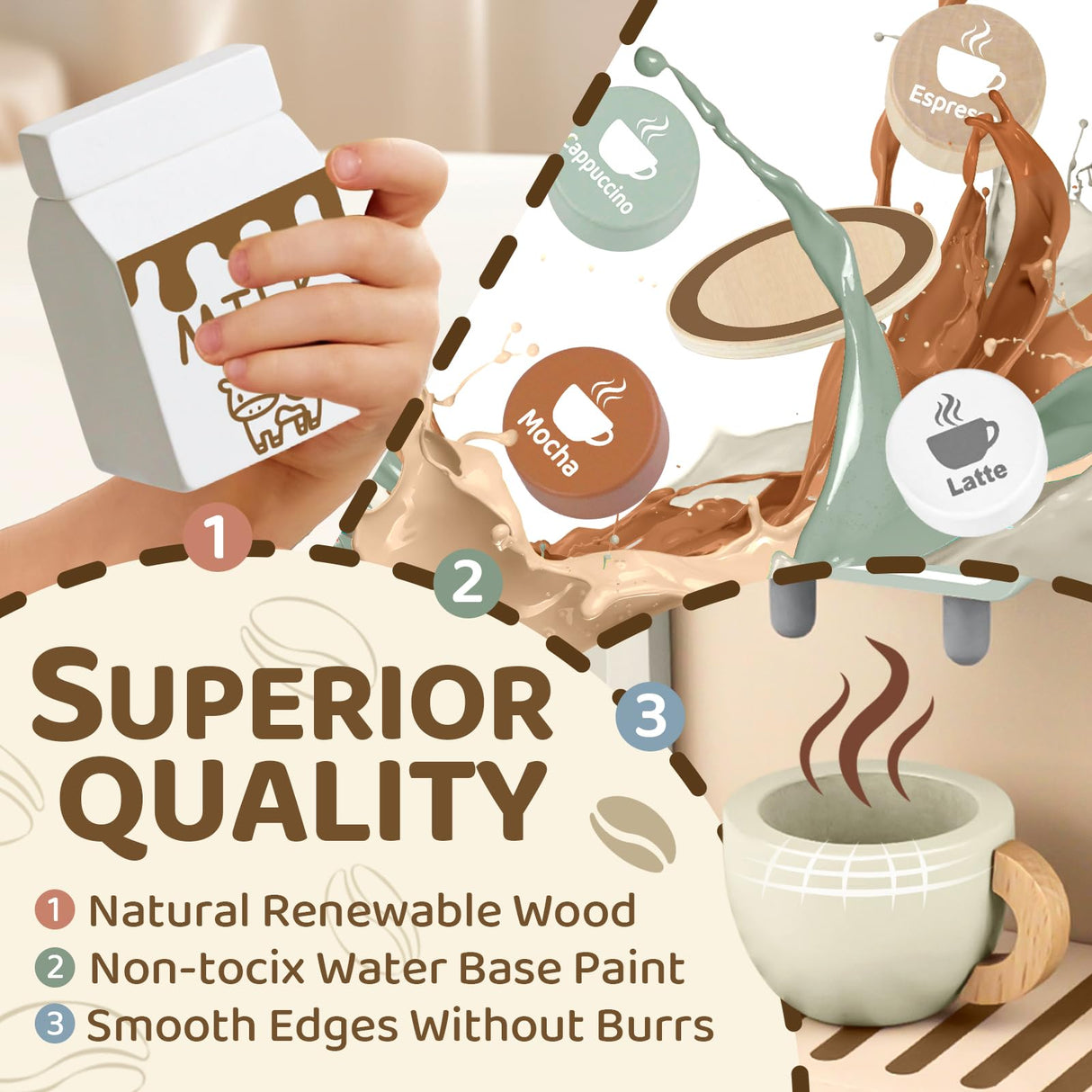 Airlab Toy Coffee Maker for Kids Wooden Kitchen Accessories Pretend Play Toddler Coffee Playset for Girls Boys Ages 3 4 5 Years Birthday Gifts Airlab