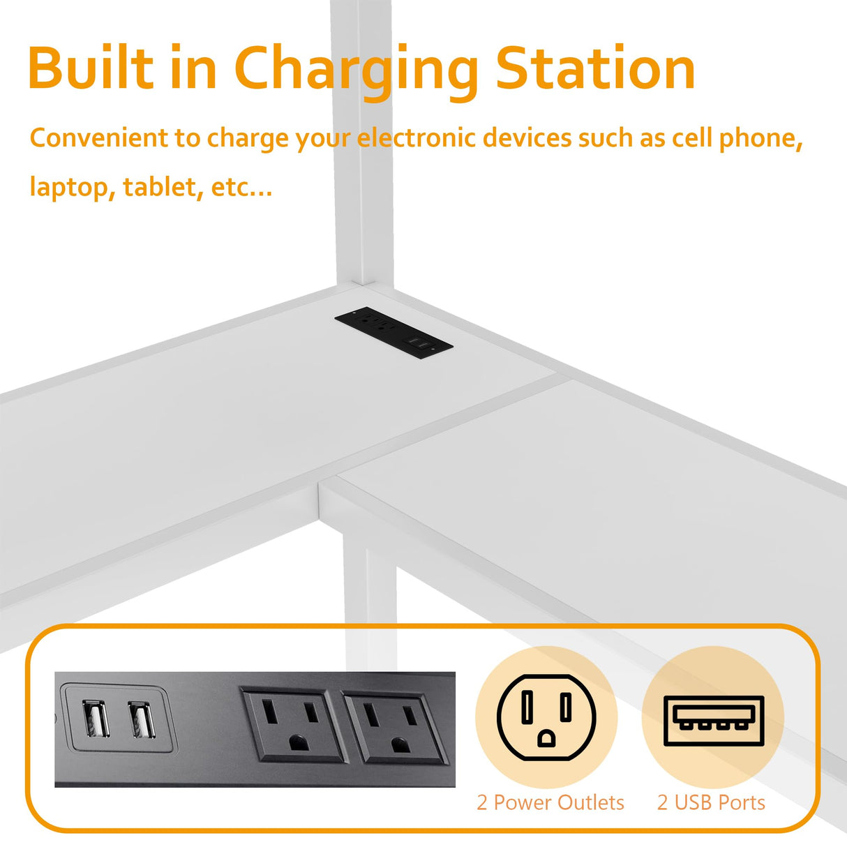 Full Loft Bed with Stairs and Wardrobe, Full Size Loft Bed with Desk and Storage, Metal Loft Beds with Charging Station and Light, White Bellemave