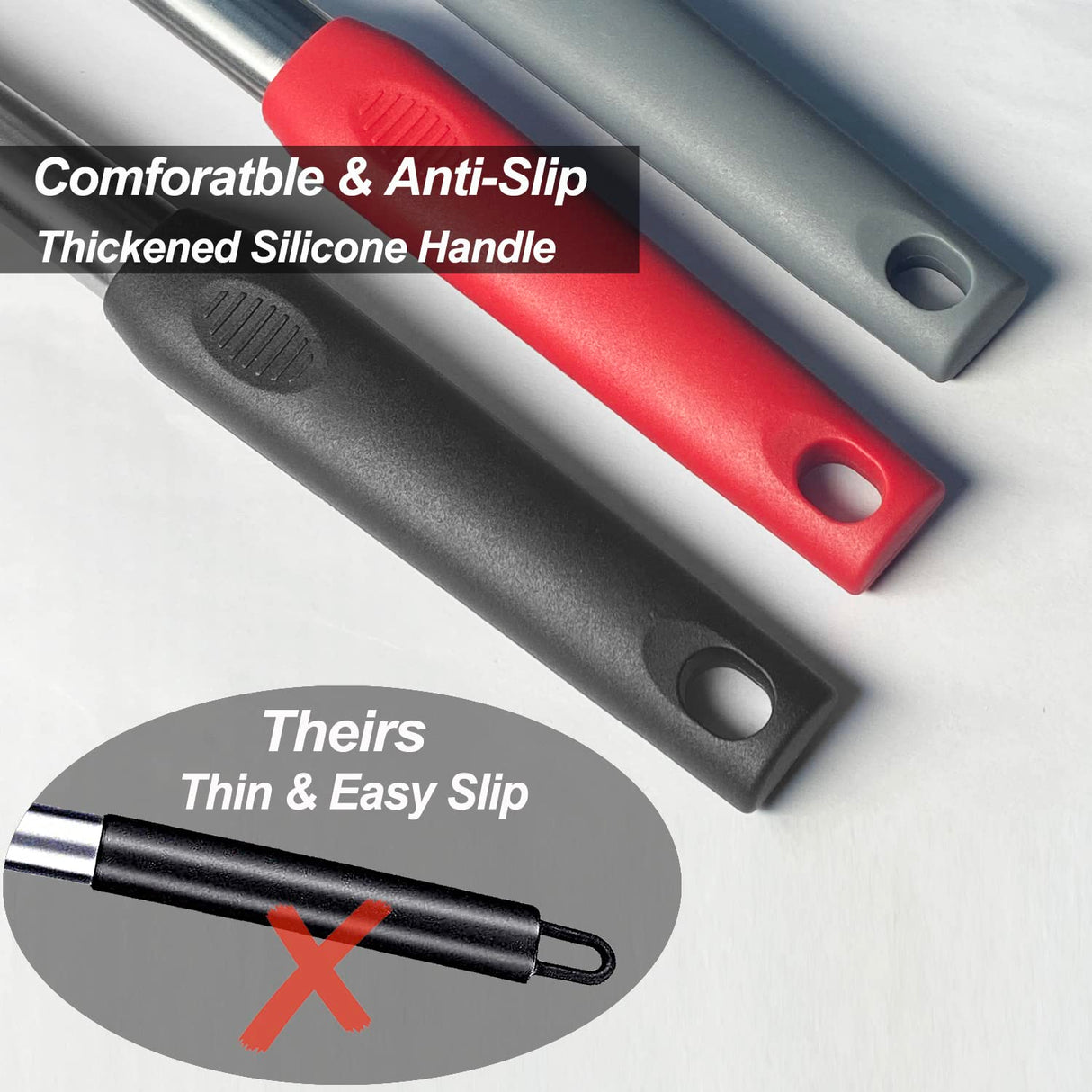 2 Pack Spatulas, Solid & Slotted Silicone Spatula Set, Stainless Steel Handle Coated with Silicone, Non Stick Turners, Heat Resistant Rubber Spatulas for Fish, Eggs, Pancakes, WOK, Black Vovoly