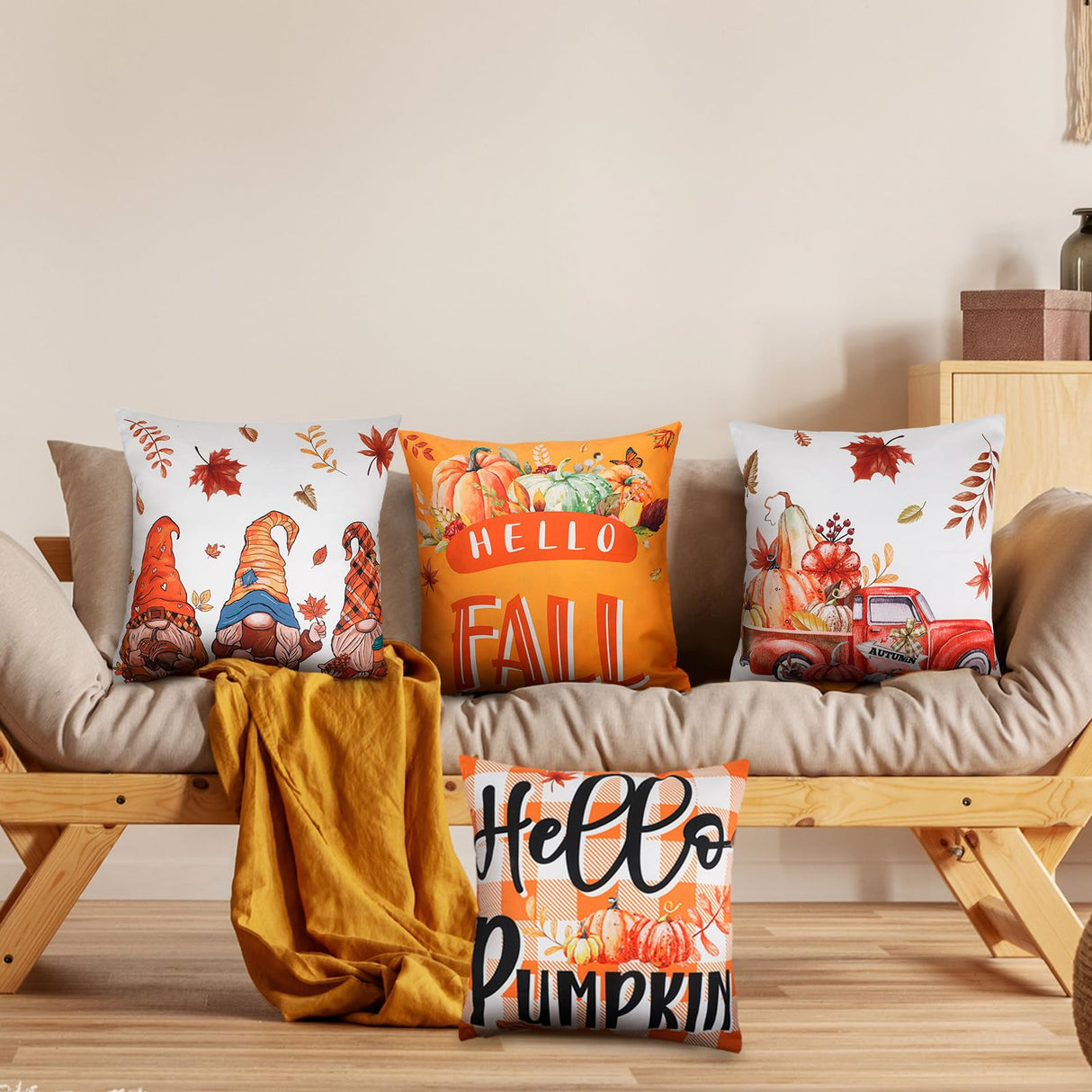 Preboun 16 Set Holiday Pillow Covers 18 x 18 Inch Winter Throw Pillow Covers Seasonal Pillowcases Fall Gnome Pillowcases Spring Flower Summer Sunflower Plaid Cushion for Home Farmhouse Decor Preboun