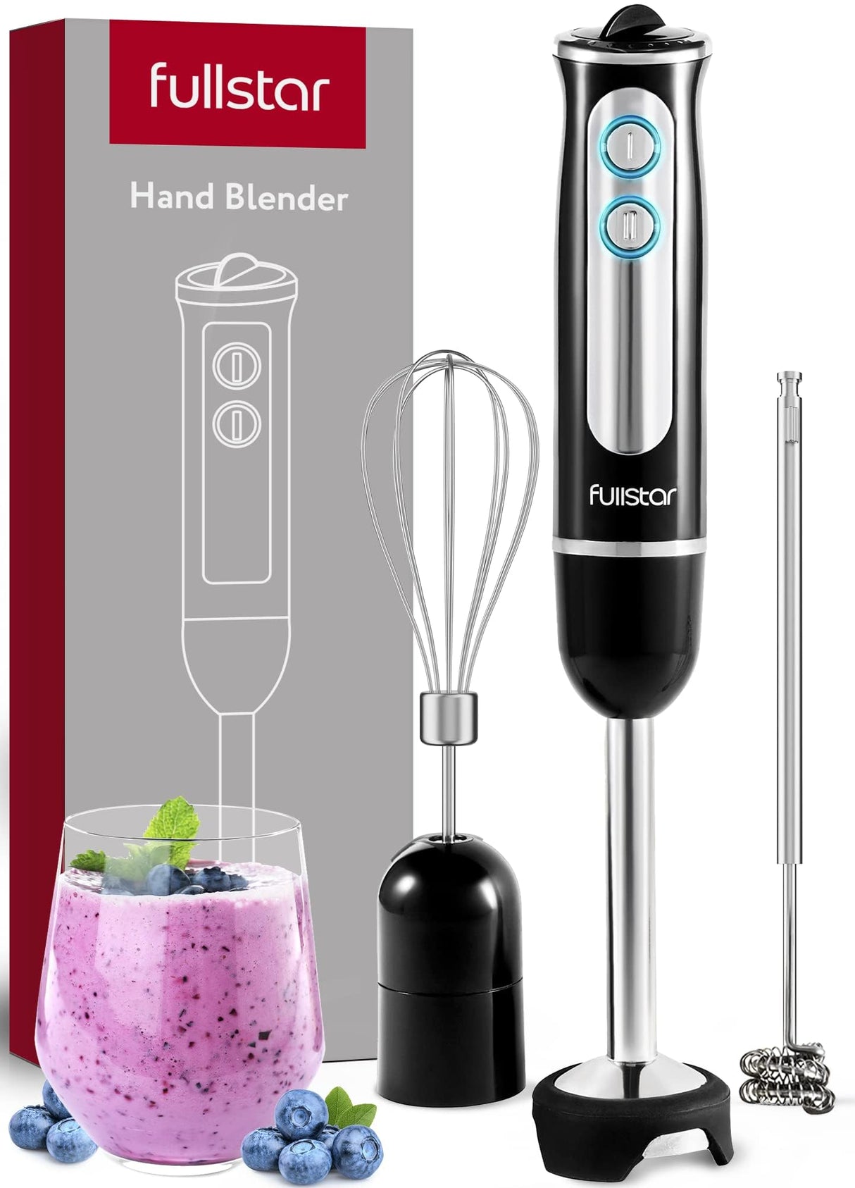 Immersion Blender Set, Hand Blender Electric, Immersion Blender Handheld, 9-Speed, 500W Handheld Blender - Hand Blenders Immersion, Hand Mixer Electric Blenders, Smoothie Blender (3-in-1, Black) fullstar