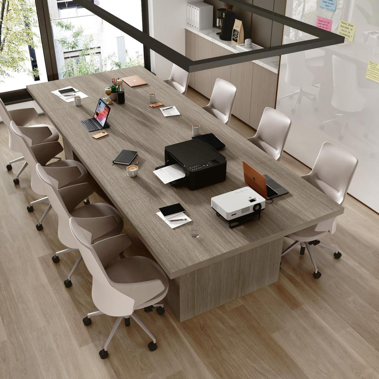 Homsee 118.1" W Rectangular Conference Room Table for 10-12 People, Versatile Modern Wood Seminar Meeting Table for Boardroom, Gray Homsee