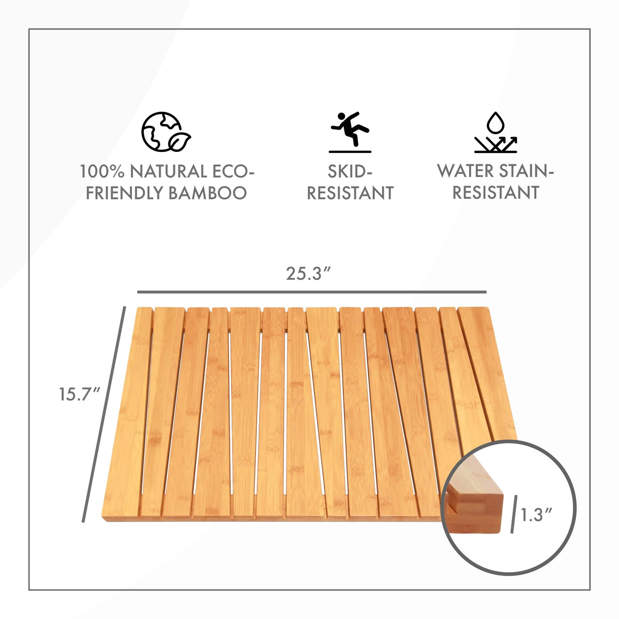 ToiletTree Products Bamboo Deluxe Shower Floor and Bath Mat - Wooden Bath Mat for The Bath, Shower, Pool, and More - Durable, Slip-Resistant Bamboo Shower Mat - 25.3" L x 15.7" W x 1.3" H ToiletTree Products