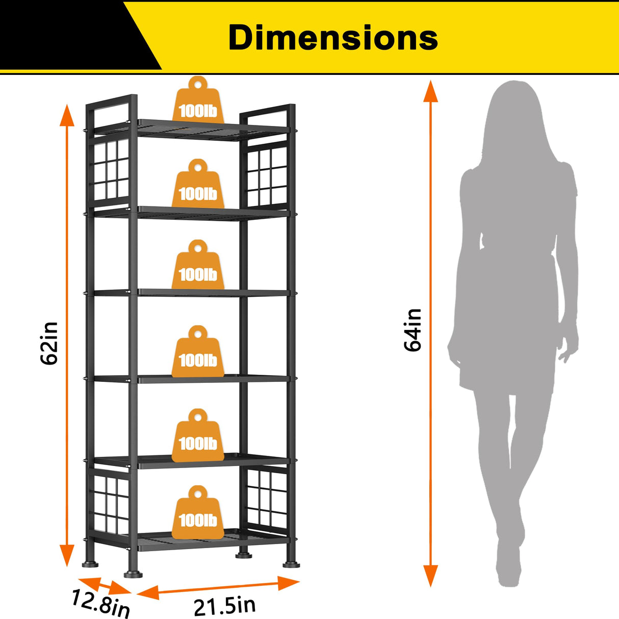 GIOTORENT 6-Wire Garage Shelving Storage Shelves, Metal Shelving Unit Pantry Rack, Kitchen Storage Adjustable Shelf 900Lbs Capacity for Laundry Kitchen Bathroom Organizer(Black) GIOTORENT
