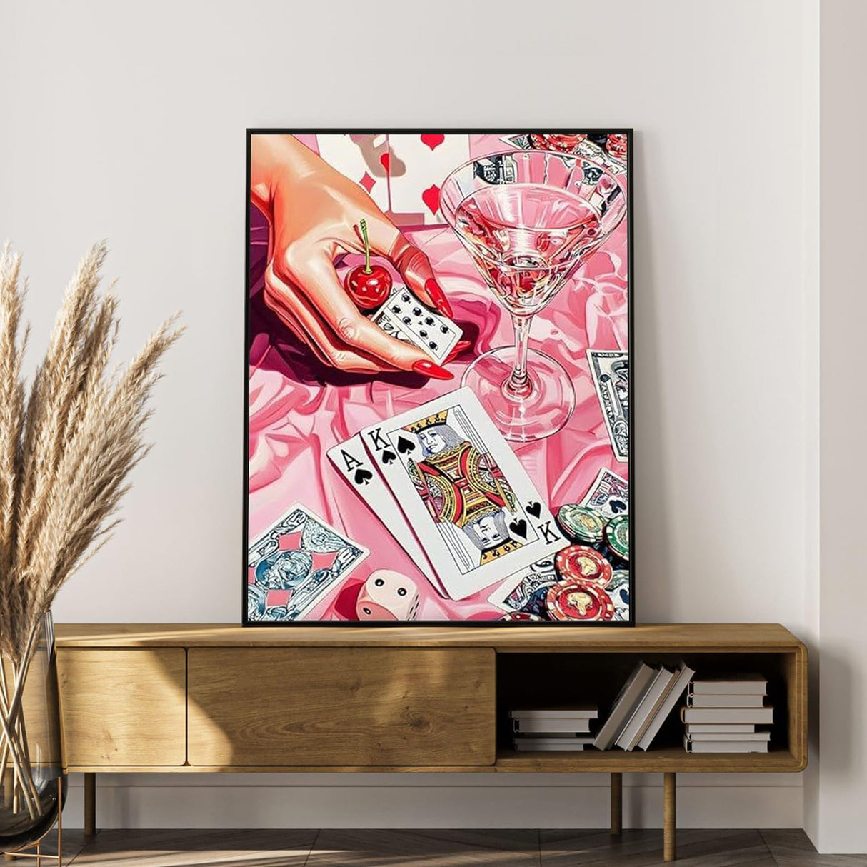 Paint by Numbers Kit for Adults Beginner Cocktail, Poker Adult Paint by Number Kits on Canvas, Pink DIY Acrylic Oil Painting by Numbers for Adults, Perfect for Home Wall Decor 16X20 Inch Okarina