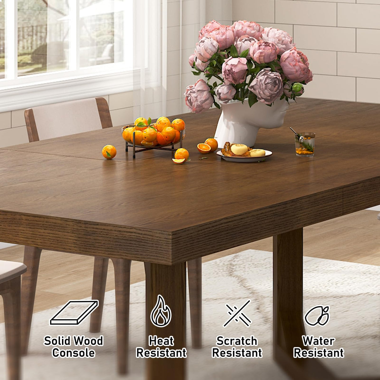 jiteentarou 71 Inch Farmhouse Dining Table, Solid Wood Rustic Kitchen Table, Large Wooden Rectangular Dinner Table for Dining Room, Home Office, Living Room Furniture, Easy Assembly, Walnut Wirebrush jiteentarou